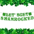 Striscione glitterato Let's Get Shamrocked per San Patrizio con decorazioni a trifoglio - Set Banner Luccicante San Patrizio