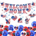Patriotic Welcome Home party set with USA banners, balloons and eagle hanging swirls - Banner Swirl Decorations Balloons Set