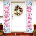 Detalle de los carteles de puerta del Día de la Madre con flores y letras rosas sobre azul - Estilo Floral Azul Claro (Cartel de Porche) / 180x30cm