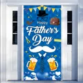 Striscione per porta Happy Father's Day blu con motivi festivi di attrezzi e cravatte - Banner da porta stile 1 (Con occhielli) / 180x90cm