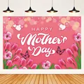 Sfondo per festa della mamma rosa con tulipani, cuori e luci interne calde d'atmosfera - Floreale Caldo Stile Due