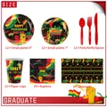 Set stoviglie festa Juneteenth con piatti, tazze e tovaglioli in rosso, verde e nero - Set Stoviglie Juneteenth / Set per 12 Persone