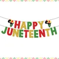 Bannière scintillante Happy Juneteenth aux couleurs pan-africaines pour décoration fête - Style Happy Juneteenth