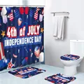 Badezimmer Set zum 4. Juli mit US Flagge Duschvorhang und rutschfesten Badematten - Unabhängigkeitstag Ballon Feuerwerk-Stil (20230113-MHY-独立日3)