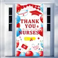 Close-up of Thank You Nurses porch banner featuring stethoscopes and party balloons - Door Banner - White Thank You Style