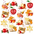 Decorazioni sospese per Rosh Hashanah con melograni e cartellini Shana Tova festivi - Set di Spirali a Farfalla
