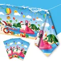 Nappe de Noël tropicale jetable avec motif Père Noël sur flamant rose et décor d'été - Ensemble de Nappes / 130x220cm