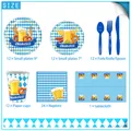 Set de vajilla desechable Oktoberfest para 12 con diseño de rombos azul y blanco - Juego de Vajilla de Juguete