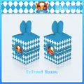 Set of 6 Oktoberfest treat boxes with blue diamond pattern and heart fold closure - Blue White Rhombus Heart Closure