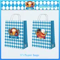 12er-Set Oktoberfest Geschenktüten aus Papier mit bayerischem Rautenmuster in Blau und Weiß - Oktoberfest Stil
