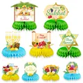 9-piece Happy Sukkot honeycomb centerpieces with Star of David and traditional plant motifs - Sukkot Honeycomb Centerpiece Set