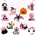 Pink Halloween hanging swirl decorations with cute cartoon ghosts and bats party set - Butterfly Swirl Set / Pink