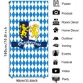 Blue and white 180x90cm Oktoberfest banner with lion crest for party decoration - Double Lion Crest Plaid Style / 180x90cm