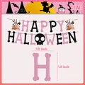 Striscione Happy Halloween glitterato rosa e nero con decorazioni di teschio e casa - Striscione a Tema Lettere
