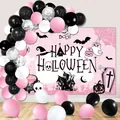 Pink Halloween party set with Happy Halloween backdrop and colorful balloon arch kit - Pink Halloween Theme