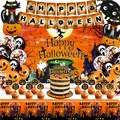 Halloween Party Deko-Set mit orangen Bannern, Ballons und passender Tischdecke - Orange Halloween Großes Set