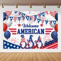 Independence Day backdrop with American gnomes and Welcome American festive banner - Backdrop Style Two