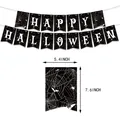 Σετ Διακόσμησης Halloween με Μαύρο Banner Happy Halloween και Σχέδια Ιστού Αράχνης - Πανό