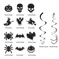 Halloween black glitter pumpkin ghost spiral swirl hanging ornaments party decoration set - Black Halloween Swirl Hanging Card Set