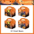 Set de 12 cajas de caramelos naranjas para Halloween con asas y dibujos de calabazas - Caja de Papel de Mano
