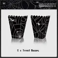 Set of 6 Halloween treat boxes featuring black and white spider web party designs - Popcorn Holder Style