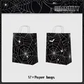 Λεπτομέρεια από 12 χάρτινες σακούλες Halloween με μαύρο ιστό αράχνης και λευκές λαβές - Χάρτινες Τσάντες Χειρός