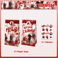Detail of 12 Halloween kraft paper bags with bloody handprints and matching stickers - 12 Kraft Paper Bags And 12 Stickers