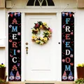 Independence Day porch banners with America and Freedom text and gnome designs - Couplet Style Three