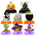 8-piece Halloween honeycomb centerpiece set featuring pumpkin, black cat, and ghost designs - Halloween Variety Style