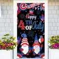 Happy 4th of July door banner featuring patriotic gnomes and fireworks on a white door - Door Banner Style One