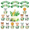 Jungle animal Wild One cake topper set with toppers and wrappers for kids birthday party - Jungle Animals Set