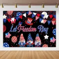 Patriotic Independence Day gnome backdrop with Let Freedom Ring text on black background - Backdrop Style Three