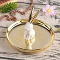 Nordic gold ceramic rabbit jewelry tray for organizing rings and small earrings - Gold Tray & White Rabbit with Gold Ears