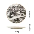 Piatto decorativo Pisa da 8 pollici in ceramica con bordo dorato e schizzo architettonico - Pisa Style