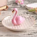 Pink ceramic flamingo jewelry tray with golden clover pattern for rings and earrings - Grid Tray with Flamingo