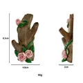 Macro detail of a resin tree branch wall hook featuring pink roses and green vines - Single Hook / Brown