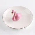 Ceramic flamingo jewelry tray with gold rim for rings and earrings storage - White Base Flamingo
