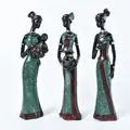 Three-piece resin African woman figurines set in deep green and bronze with Africa text - Green Ethnic Style (B)