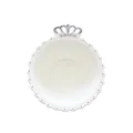 Elegante weiße Keramik-Schmuckschale mit Kronengriff und gewellten Rändern mit Goldrand - Kronen-Schmuckschale / Silber