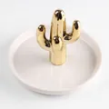 Nordic gold-plated cactus ceramic jewelry tray for rings and storage display - White Tray Gold Cactus