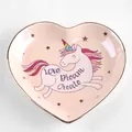 Rosa herzförmige Keramik-Schmuckschale mit Goldrand und buntem Einhorn-Design - Orange-Rosa