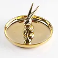 Elegant gold ceramic rabbit jewelry tray and ring holder with a mirrored finish - Gold Plate Gold Rabbit Style