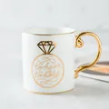 Elegant white ceramic diamond mug with gold rim and to have & to hold slogan - Diamond Style / White Gold Diamond Style (To Have and To Hold)