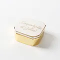 Joyero octagonal de cerámica en oro y blanco con el texto Imparfaite et Jolie - Letra Blanca