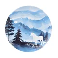 Ceramic plate with blue starry unicorn design and Love Forever script detail - Deep Blue Snow Mountain Unicorn / Style C (Love Forever)