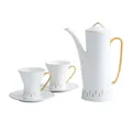 Modern white ceramic tea set with gold handles including a pot and two cup sets - 1 Pot 2 Cups 2 Saucers / White