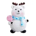 3D resin Christmas bear fridge magnet with deer antlers and blue snowflake scarf - Lollipop Bear