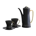 Modern matte black and gold ceramic coffee set with one pot and two cups with saucers - 1 Pot 2 Cups 2 Saucers / Black