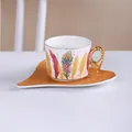 Tasse à café en céramique style européen avec anse aile dorée et motifs plumes - Style Plume C
