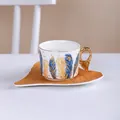 Service à café en céramique avec soucoupe aile orange et motif de plumes de paon - Style Plume D
